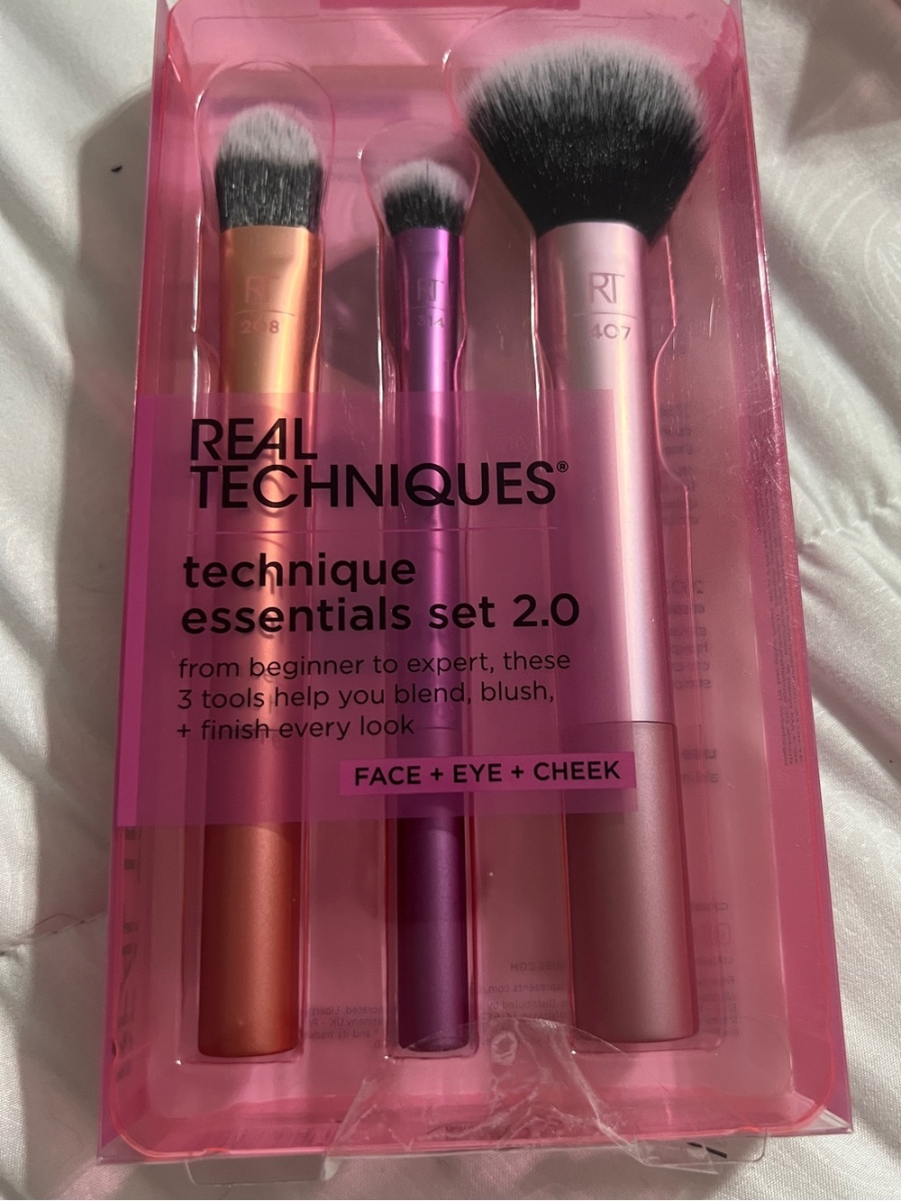 Real Techniques 3-Piece Brush Set - Pink, Orange, Purple Handles